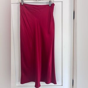 STAUD Red Satin Midi Skirt
